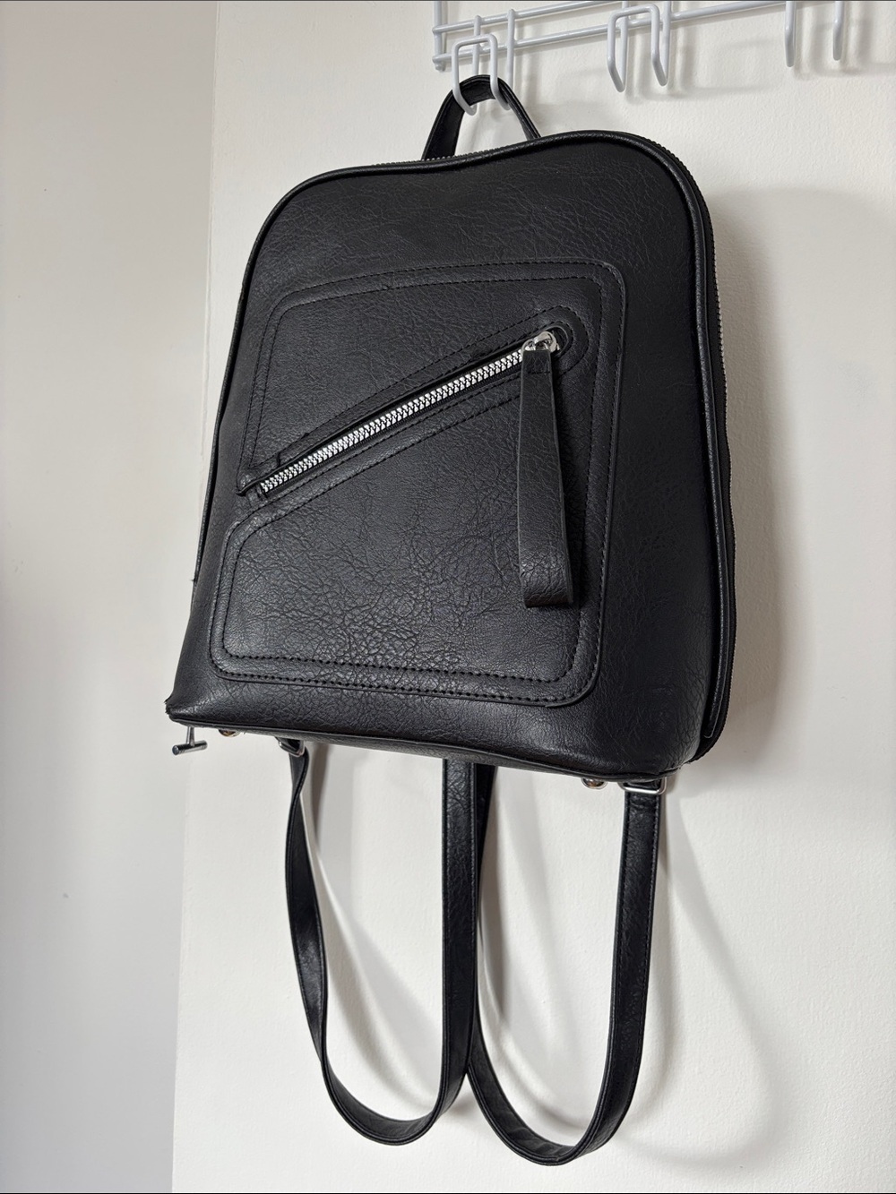 Bloom & S Black Faux Leather Mini Backpack Multi Pocket Everyday Bag